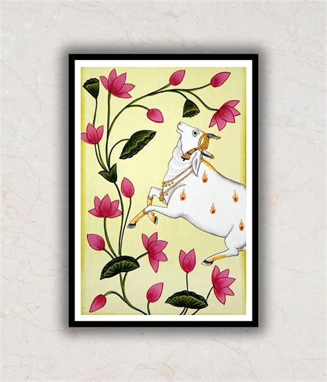 Cow With Lotus Pichwai Art Painting For Home Wall Art Decor – TheBimba.com