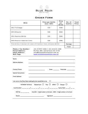 Fillable Online Order Form - Blue Poles Vineyard Fax Email Print ...