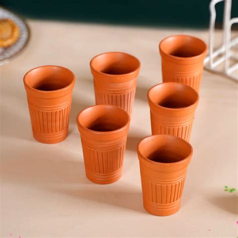 Bombay Cutting Chai Terracotta Kulhad Set Of 6 With White Metal Stand ...