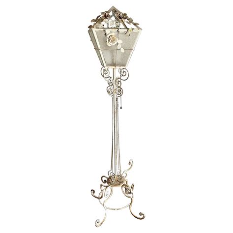 Vintage Wrought Iron Painted White Floor Lamp For Sale at 1stDibs