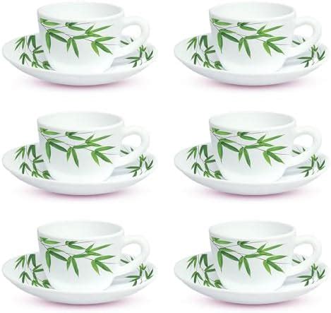 Larah by BOROSIL Bamboo Leaves Opalware Cup and Saucer Set of 12 pcs ...