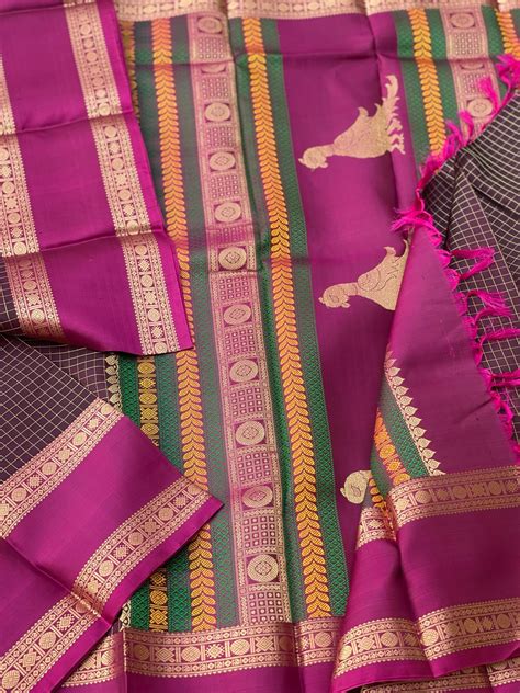 Threadwork Kanchivaram Silk Saree With Kalakshetra Kili Pallu And Rett ...