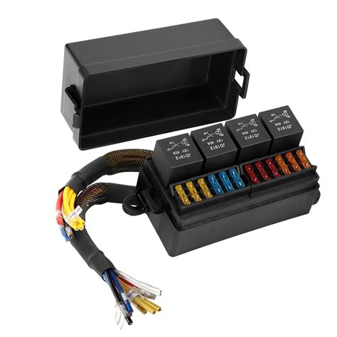 Safego 12V Pre-Wired Fuse Block with 4 Relays and 12 Way ATC/ATO Fuses ...