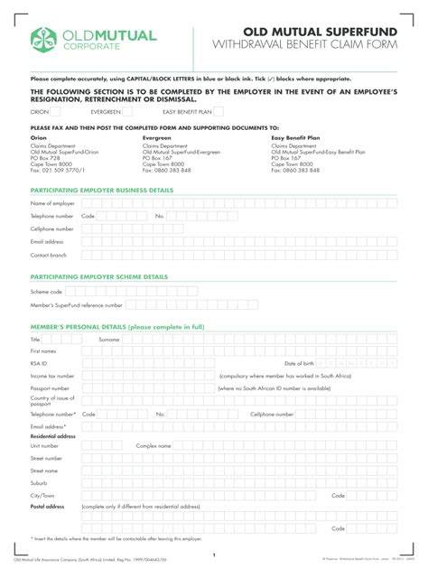 2013-2026 Old Mutual Superfund Withdrawal Benefit Claim Form - Blank ...