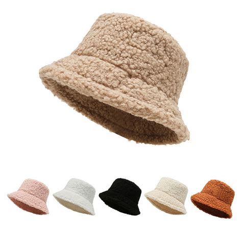Women Winter Bucket Hat Vintage Cloche Hats Warm Faux Fur Wool Outdoor ...