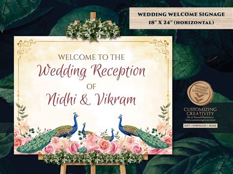 Sikh Wedding Welcome Signs as Peacock Welcome Signage, Indian Wedding ...