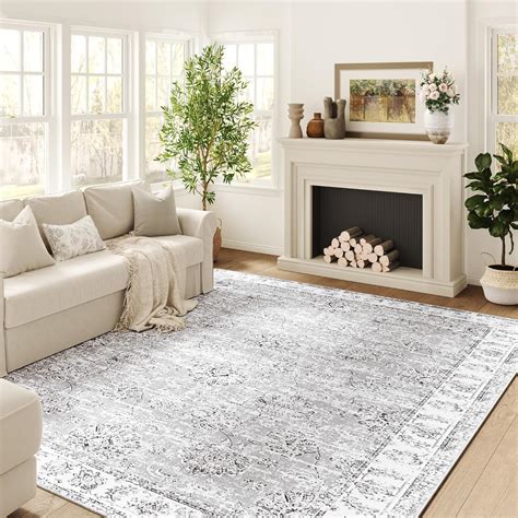 JINCHAN Area Rug 8x10 Rug Grey Vintage Floor Mat Indoor Thin Rug Floral ...