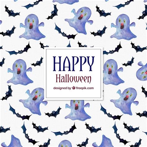 Watercolor ghosts and bats pattern | Free Vector