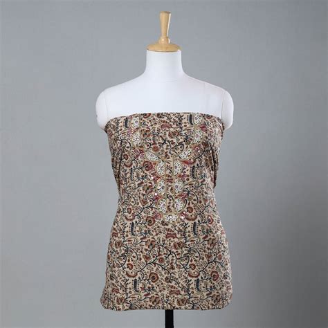 Beige - Bead Work Embroidery Kalamkari Block Printed Cotton Kurta Mate