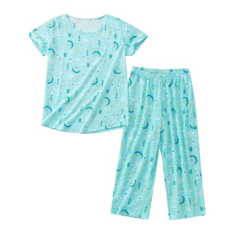 Women Cotton Pajamas Set Short Sleeve Top Capri Pants Sleepwear Plus ...