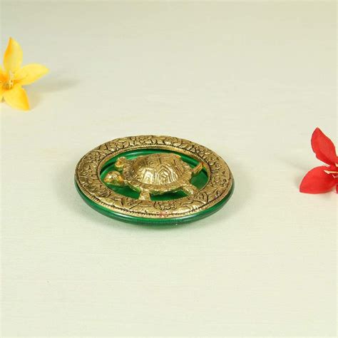 Handicrafts Paradise Metal Tortoise and Green Glass 4.25 X 4.25 X 1 ...