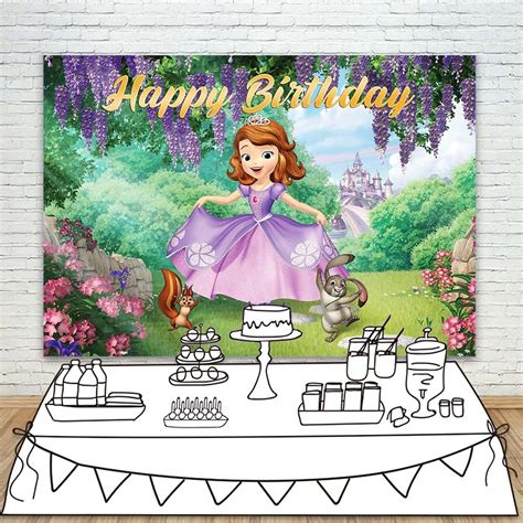 Buy YouRan Sofia The First Birthday Theme Backdrop Happy Birthday 5x3ft ...