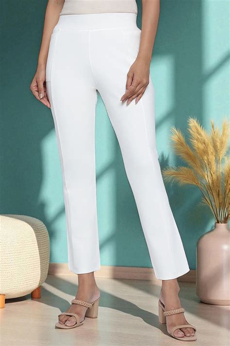 Buy Off White Solid Mid Rise Tights in Ankle Length Online for Woman ...