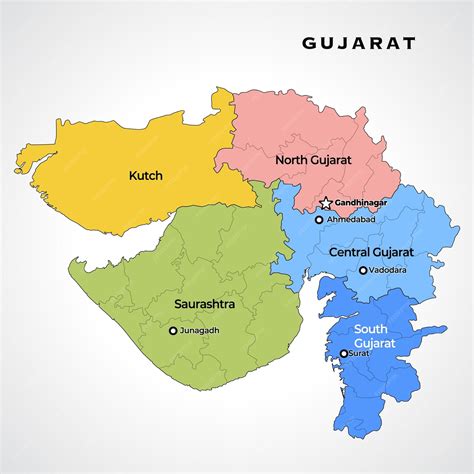 Premium Vector | Detailed map of the Gujarat region with capital ...