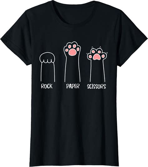 Rock Paper Scissors Hand Game Cute Paw Funny Cat T-Shirt T-shirts ...