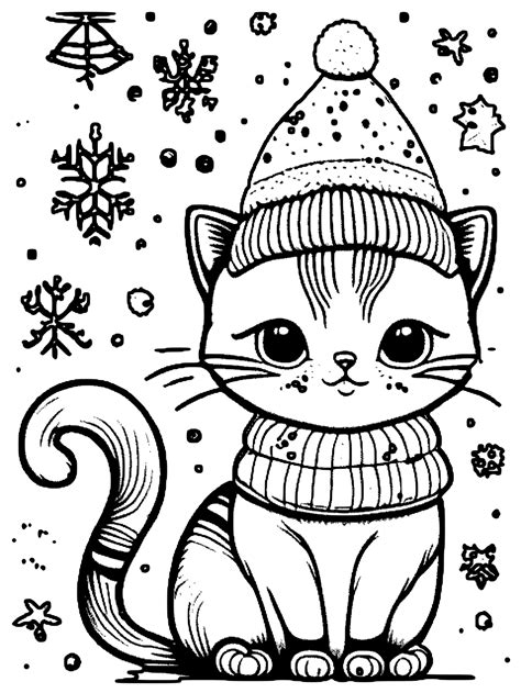 Cute Cats in Winter Coloring Page · Creative Fabrica