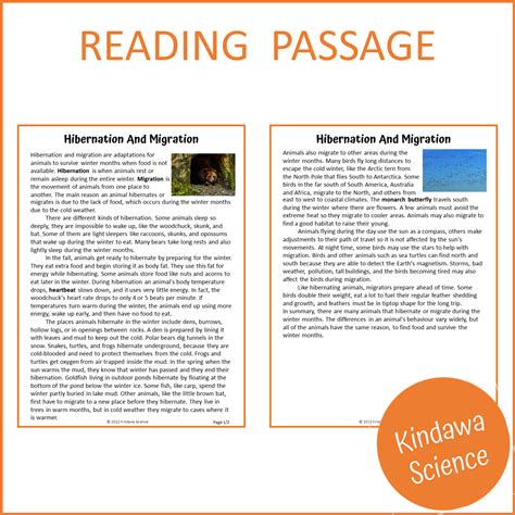 Hibernation And Migration Reading Comprehension Passage and Questions ...