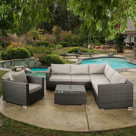 Francisco Outdoor 7-Piece Grey Wicker Seating Sectional Set with ...