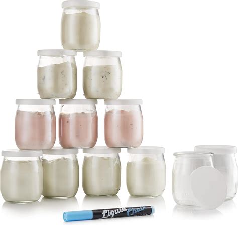 Monboco |12 Glass Yogurt Jars Set with Hermetic Lid | for Yogurt Maker ...