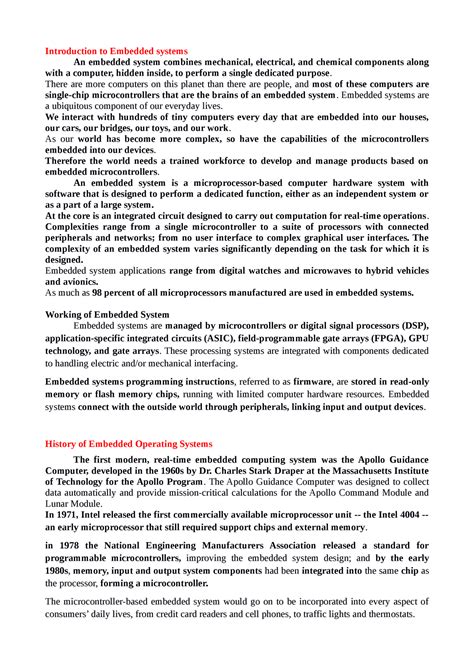 Ertos unit 1 data - Lecture notes 1 - Introduction to Embedded systems ...