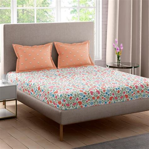Buy PORTICO Celestine Cotton 144TC Floral Print 3Pcs Queen Bedsheet Set ...