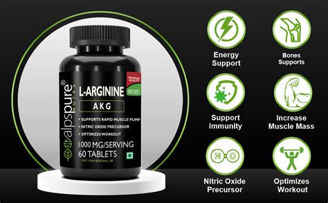 Alpspure Nutra L-Arginine AKG 1000 mg (60 Veg Tablets) | Boosts Stamina ...