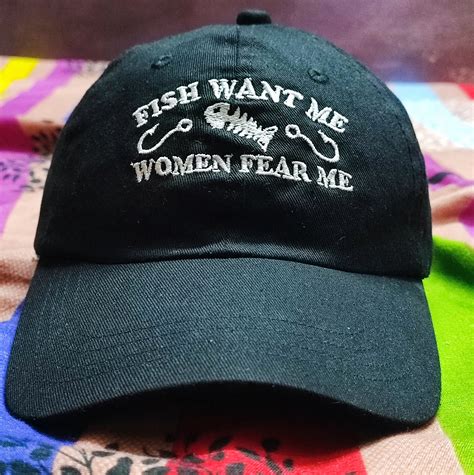 Fish Want Me Women Fear Me Hat Funny Cotton Embroidered Fishing Cap for ...