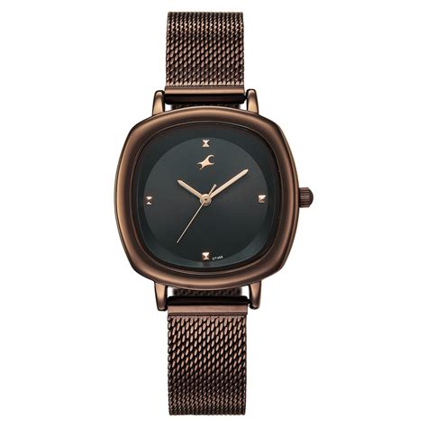 Buy Online Fastrack Stunners Quartz Analog Black Dial Brown Stainless ...