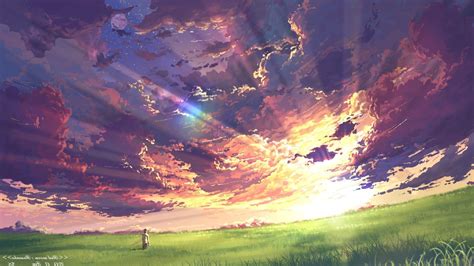 Anime, Clouds, Sky, Sunset, Sun Rays, Field HD Wallpaper Desktop ...
