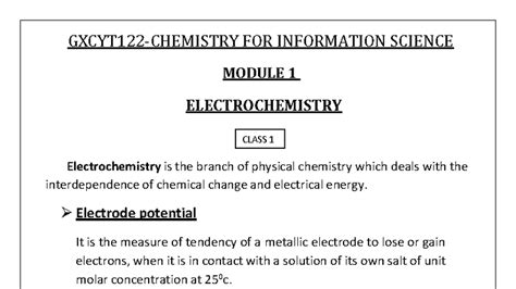 VJEC (AUTONOMOUS), CHEMPERI CLASS 1-5 ELECTROCHEMISTRY SUMMARY ...