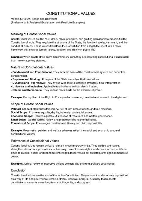 Constitutional Values: Detailed Professional Notes on Meaning ...