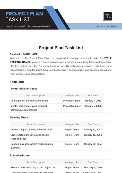 Image result for Project Plan Task List