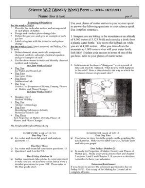 Fillable Online Science W-2 (Weekly Work) Form for 10/10 10/21 ...
