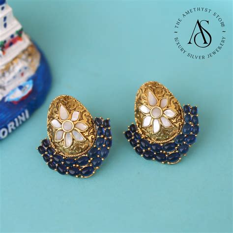 Buy Ideal Studs | 92.5 Gold Plated Mother of Pearls Earrings Online ...