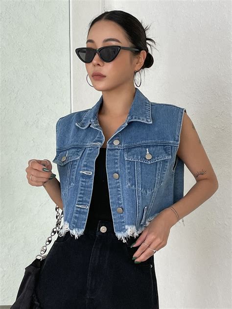 Ladies denim waistcoat jacket top gilet tank tops coat lace up vest ...