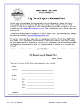Fillable Online City Council Agenda Request Form - City of Henderson ...