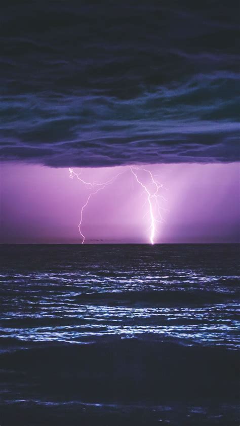 Download wallpaper 1080x1920 sea, night, lightning, clouds, nature ...