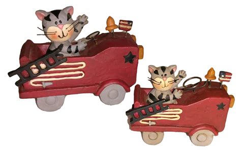 Buy Blossom Bucket Patriotic Grey Tabby Cats in Red Fire Truck S/2 ...