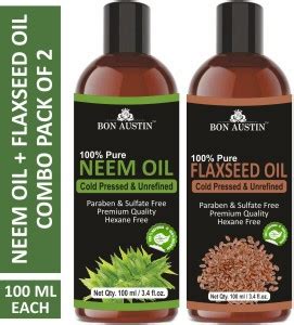 Bon Austin Premium Neem Oil & Flaxseed Oil - Cold Pressed & Unrefined ...