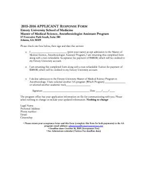 Fillable Online med emory 2015-2016 APPLICANT R FORM Emory University ...