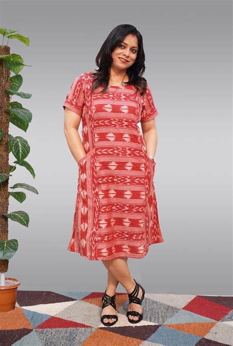 Maroon Ikat Dress with Lining and Pockets – Nakshshopindia