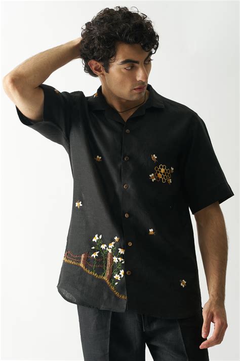 BUZZING BEES - HAND EMBROIDERED UNISEX PURE LINEN SHIRT – Houseofcultura