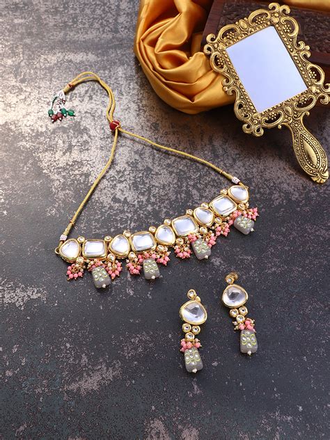 Buy The Azra Jewellery Set - Cloud Grey & Bubblegum Pink-SOHNCK2159 in ...