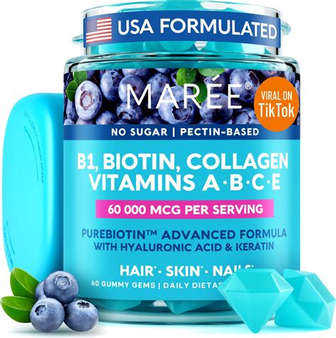 Amazon.com: MAREE Vitamin B1 Thiamine & B7 Biotin Gummies - A E D C Vitamins Complex with ...