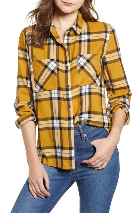 BP. Plaid Flannel Shirt | Nordstrom | Yellow plaid shirt, Plaid shirt ...