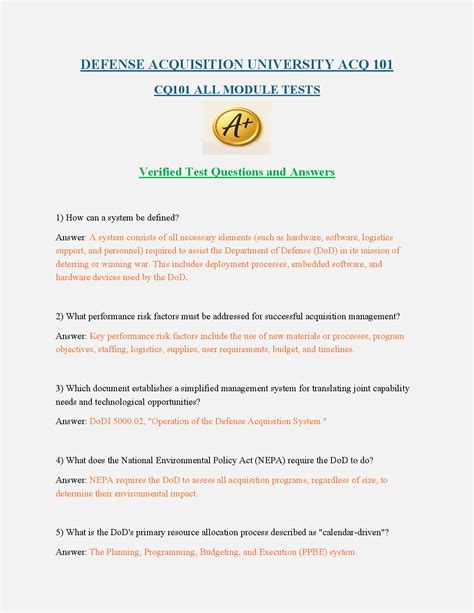 Defense Acquisition University ACQ 101 – CQ101 All Module Tests (Ver ...