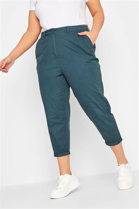YOURS Plus Size Navy Blue Cropped Chino Trousers | Yours Clothing