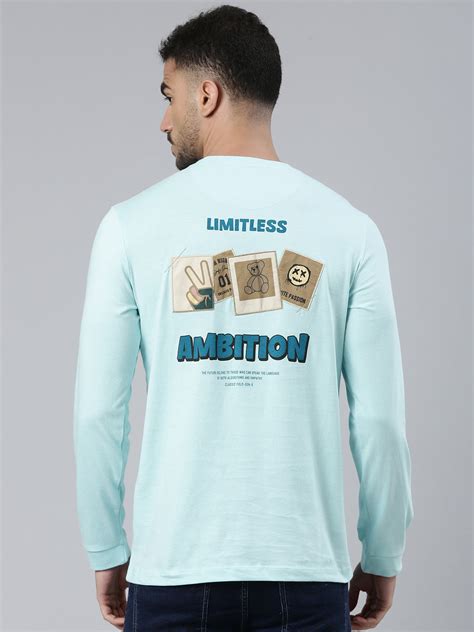 Classic Polo Men's Full Sleeve Light Blue Crew Neck Slim Fit Printed C