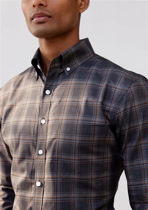 Lamp Black and Pewter Grey Gingham Checked Twill Shirt – Black & Blanc