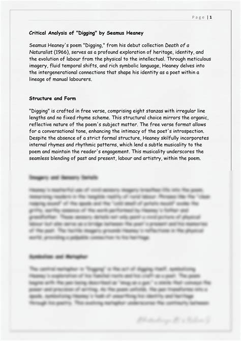 SOLUTION: Critical analysis of seamus heaney s digging - Studypool